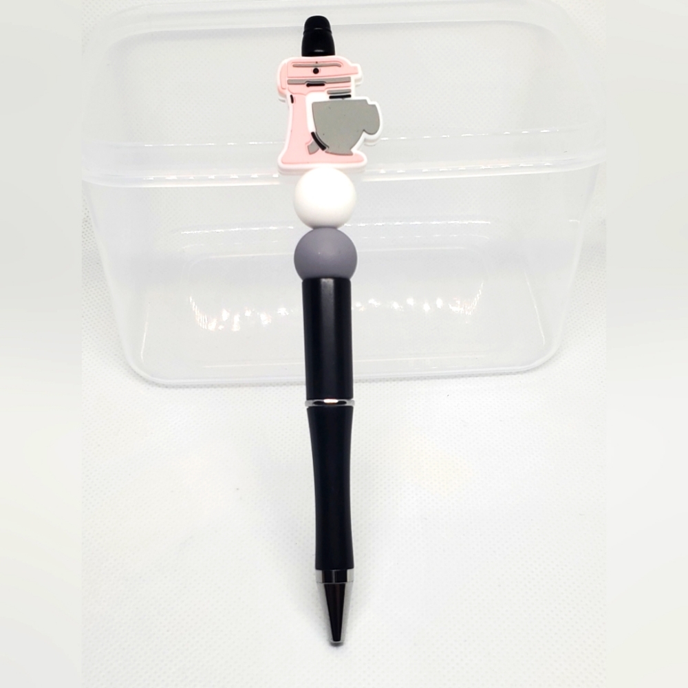 B2G1F Mixer Style Beaded Pen, Pink and Grey, NEW